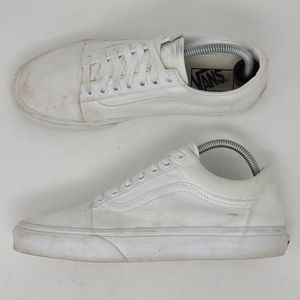 Vans Old Skool Sk8 Low Canvas Shoes Triple White Classic Size 8 9.5 Sneakers EUC